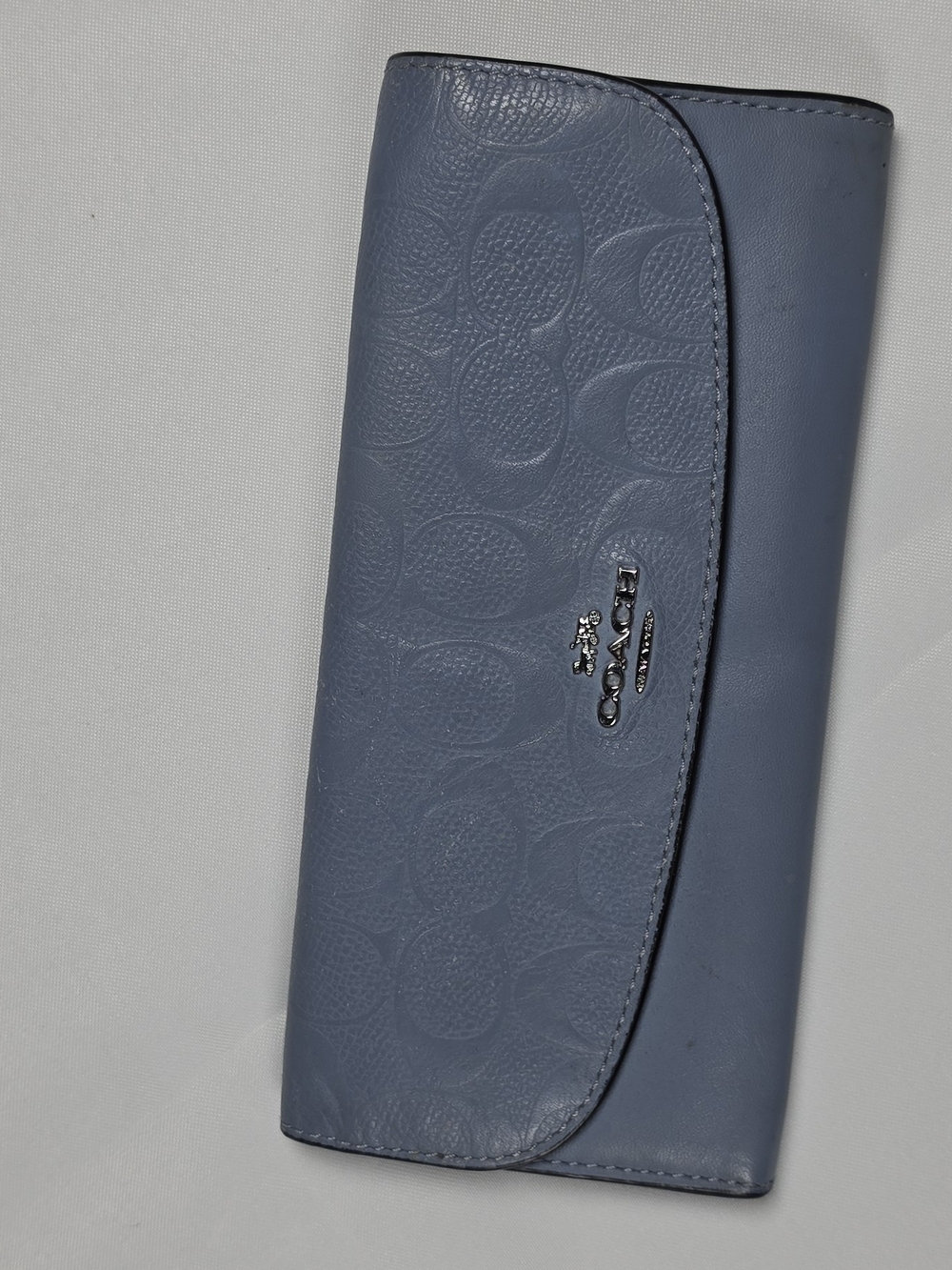 Coach Blue Embossed Signature Leather Envelope Long Wallet